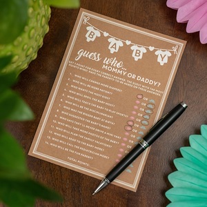 Tarjeta de adivinanzas personalizada de papel de aluminio dorado para mamá o papá, tarjeta de actividad de fiesta neutral de género, tarjetas de juego divertidas para Baby Shower - Product Image 6
