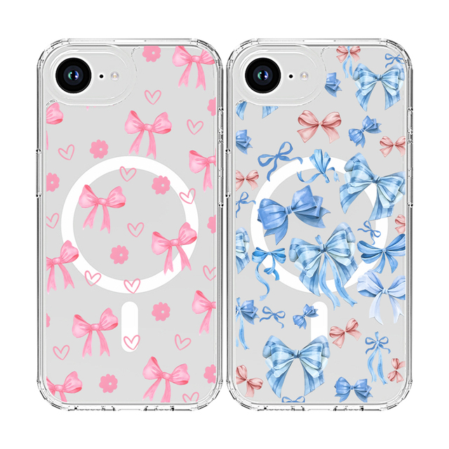Cherry Bowknot Flower Design Shockproof Magnetic Phone Case for iPhone 16E 17 AIR