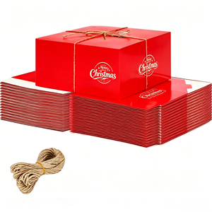 Scatola Regalo Natalizia Personalizzata in Carta Ecologica con Corda di Iuta, Cartone Pieghevole Rosso Stampato per Confezioni Festive - Product Image 2