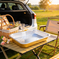 Barquette rectangulaire anti-déformation en PP et aluminium doré, jetable, pour plats à emporter, compatible four, qualité alimentaire pour plats chauds