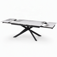 Ensemble de table à manger en pierre frittée avec pieds en métal croisés robustes, style moderne et écologique, 6-8 places, pliable