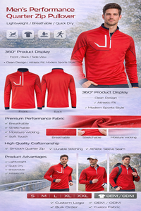 Sudadera Deportiva de Golf para Hombre, Personalizada con Logotipo Bordado, Roja, Ligera, Suave, Absorbente de Humedad, de Secado Rápido, con Cierre de 1/4 - Product Image 2