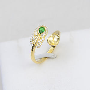 Bague ajustable en argent S925 avec des plumes féminines et 8 à 10 feuilles incrustées de plaqué or, accessoire de bricolage - Product Image 4