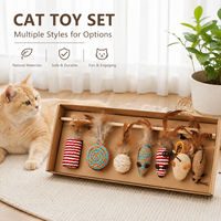 Lot de 7 jouets interactifs pour chat : baguette à plumes, souris en bois, corde en lin – Amusez votre chaton !