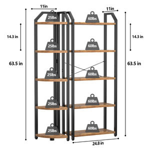 Scaffali in MDF reversibili a 5 livelli con libreria a doppia larghezza e alta con 2 scaffali aperti per soggiorno a casa ufficio - Product Image 6
