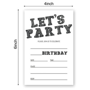 Simple Black and White Birthday Party <strong>Invitation</strong> Let's Party <strong>Invitation</strong> Cards for for Wedding <strong>Graduation</strong> Ceremonies - Product Image 2