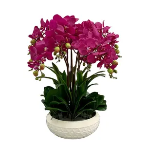 Large Artificial Flowers Orchids Artificial Orchid In Pot Artificial White Orchid Potted Plant Real Touch Phalaenopsis For Home