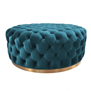 Muebles para el hogar de lujo terciopelo teal distintos tapizado otomano redonda Banco asiento de tela pie taburete Decoración - Product Image 1