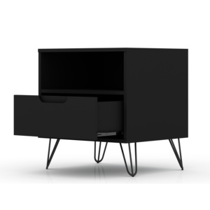 Black Nightstand With <b>Drawer</b> And Open Shelf Hairpin Legs Storage Unit - Product Image 4