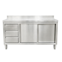 Table de travail en acier inoxydable 201/304 avec tiroirs et porte coulissante pour restaurant rapide, hôtel, boulangerie, cantine, cuisine