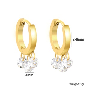 Pendientes de Aro de Acero Inoxidable con Baño de Oro de 18K, Diseño Simple de Alta Calidad, con Diamantes y Circonitas, Modernos, para Mujer - Product Image 2