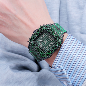 Reloj PIN <span class=keywords><strong>TIME</strong></span> PT2627 de Moda Estilo Hip-Hop para Hombre, Diseño Cuadrado Verde con Diamantes, Resistente al Agua 30M, Luminoso, de Cuarzo - Product Image 6