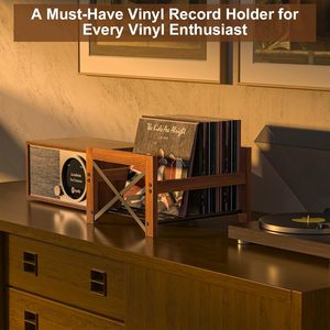 Support de rangement moderne en <span class=keywords><strong>bois</strong></span> pour disques vinyles - Support pour albums de 7 à 12 pouces, DVD et CD, capacité de 50 à 100 supports multimédias - Product Image 4