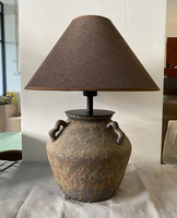 Lampe de Table en Poterie Faite Main, Céramique Wabi-sabi Rétro, Lampe de Chevet et de Bureau pour Décoration de Chambre et Salon