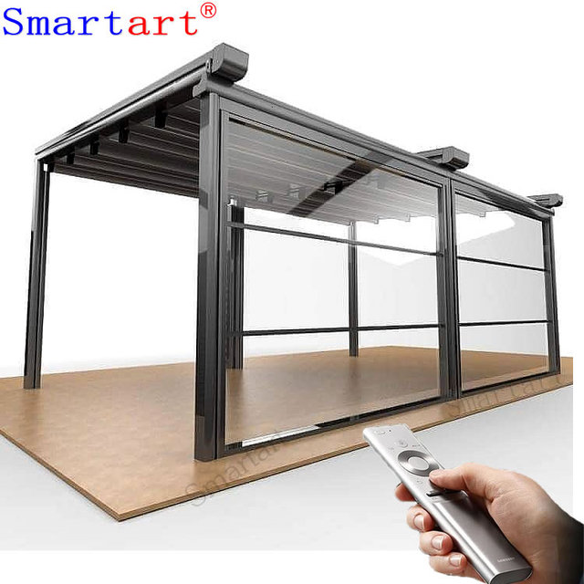 Modern Automatic Remote Controlled Motorized Vertical Sliding Guillotine Aluminum Window for Glass Balcony