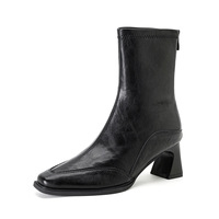 Nouvelle Collection Automne/Hiver 2026 – Bottines Femme à Talon Haut Carré, Talon Épais, Style Coréen Rétro, Coupe Courte