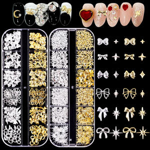 12 rejillas oro plata cinta arco flor aleación Nail Art Charms oro plata <span class=keywords><strong>uñas</strong></span> remaches accesorios decoraciones <span class=keywords><strong>uñas</strong></span> suministros - Product Image 4