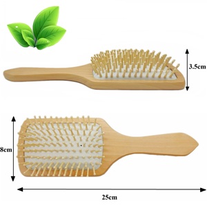 Pacchetto privato di bambù in legno per la cura dei capelli spazzola di superficie curva cuscino d'aria Paddle pettine - Product Image 3