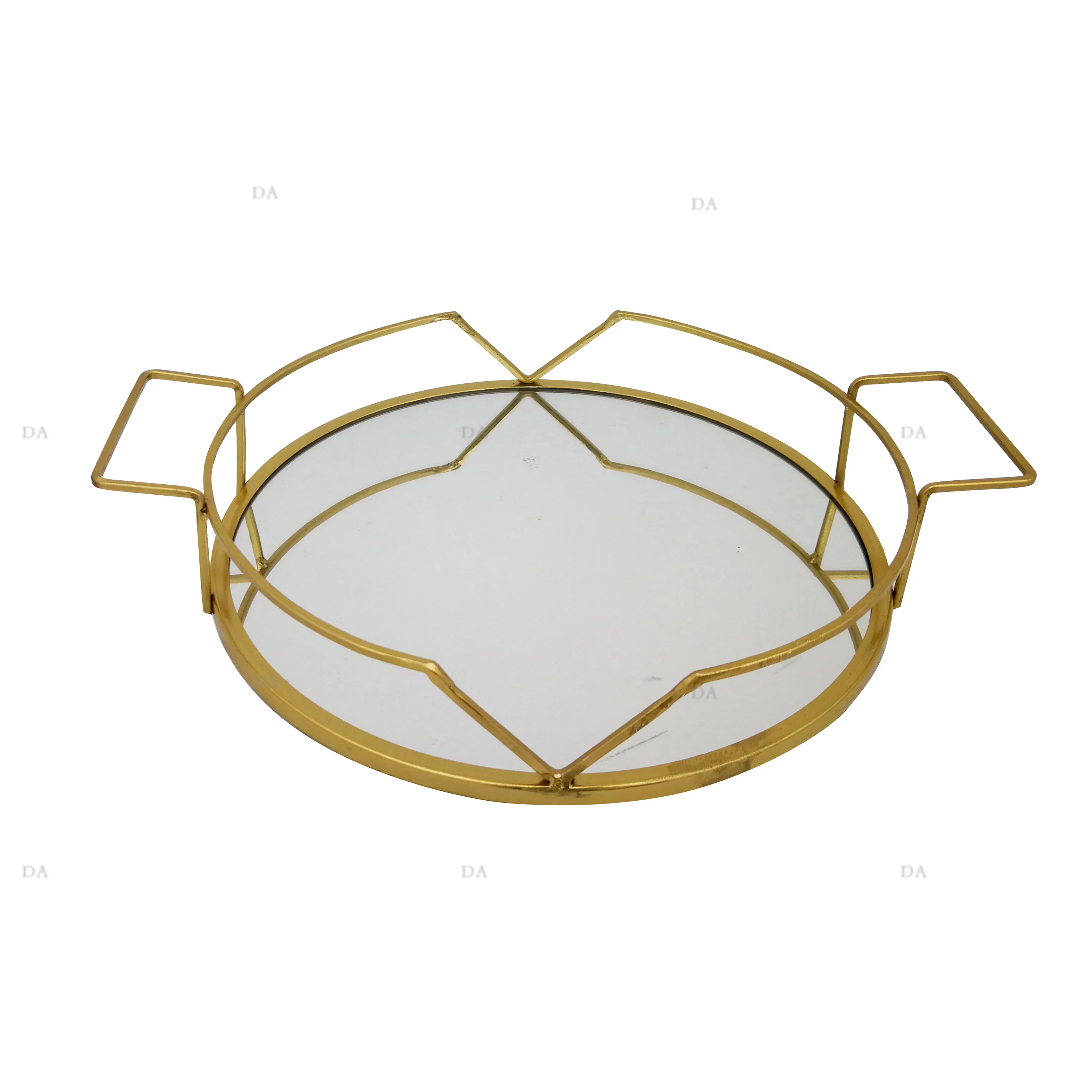 Home Fashion Decorative Custom Metal Trays Round Shape Gold Frame Perfume Tray