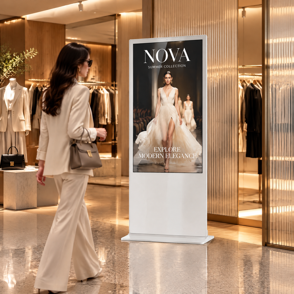 Pearl White 65 Inch Floor Standing Advertising Display Screen Vertical ...