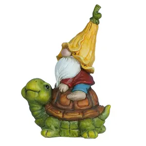 Patung Gnome Taman Dekorasi Luar Ruangan-Gnome Taman Resin Duduk Di Patung Kura-kura untuk Taman Halaman Teras Dekorasi Rumput