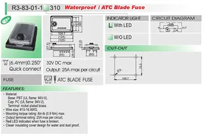 מחזיקי נתיך עמיד למים SCI R3-83-01-1-310 נתיך להב LED אזהרה 30A 100A