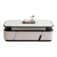 Table basse carrée minimaliste en pierre microfibre style italien et meuble TV combiné pour salon, nouveau style 2026 avec tiroir de rangement