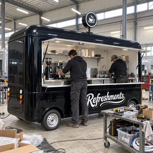 Camion de café mobile noir moderne personnalisé avec grande fenêtre de service, chariot de vente de boissons et de collations pour les entreprises de restauration de rue - Product Image 4