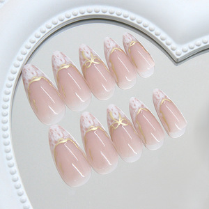 Fábrica al por mayor moda línea dorada mariposa rosa prensa <span class=keywords><strong>en</strong></span> uñas almendra 3D Prensa <span class=keywords><strong>en</strong></span> uñas <span class=keywords><strong>manicura</strong></span> <span class=keywords><strong>francesa</strong></span> <span class=keywords><strong>en</strong></span> 24 piezas - Product Image 3