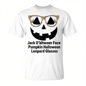 T-shirt Jack O Lantern Face Pumpkin Halloween Leopard Glasses - Product Image 2