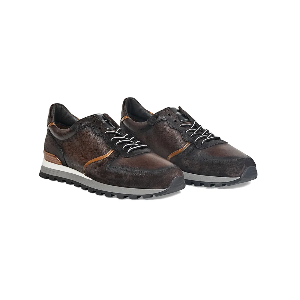 Dark Brown Tumbled Calfskin And Suede Casual Trainers For Mens Sports Shoes Fashion Sneakers