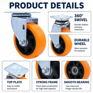 Ruedas Giratorias Industriales Universales de Tamaño Mediano con Rodamientos Dobles Resistentes al Desgaste, Color Naranja, de 2.5 a 5 Pulgadas, Personalizadas de Fábrica - Product Image 5