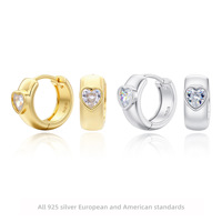 Mylove Custom Love Fine Zircon 925 Sterling Silver 18K Gold Plated Bezel Set Heart CZ Chunky Wide Huggie Hoop Earrings Wholesale