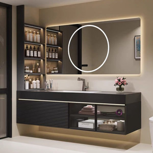 Light luxury minimalist style bathroom cabinet slate seamless ceramic integrated basin painted bathroom cabinet - Product Image 5