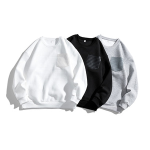 Vente en gros pull à col rond uni de haute qualité sweats à col rond avec poche et manches longues pour hommes - Product Image 4