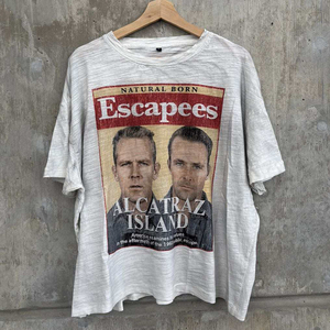 T-shirt vintage con bandiera americana e faccia triste, in cotone slub, a maniche corte, casual, streetwear - Product Image 2