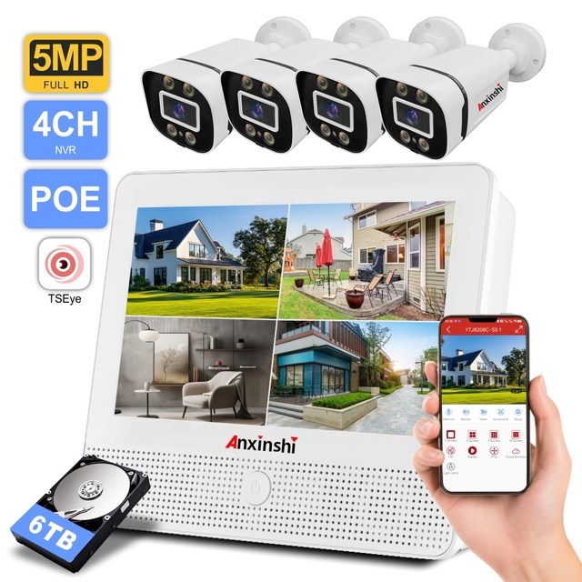 CCTV Camera Kit with LCD POE Recorder 4CH POE NVR Support On-vif Hik DaH IP Camera P2P TSEye Security Camera System