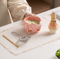 Ensemble de bols à matcha en céramique peints à la main avec motif d'arbre fruitier en relief et bec verseur – Vente en gros