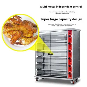 Rôtissoire Électrique Commerciale en Acier Inoxydable à Gaz avec Broches Rotatives Automatiques pour Poulet, Canard, Poisson, Viande - 3, <span class=keywords><strong>6</strong></span>, 9 Broches - Product Image 3