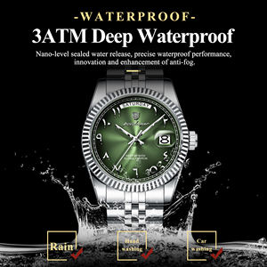 POEDAGAR 845 <span class=keywords><strong>Orologio</strong></span> al Quarzo Impermeabile da <span class=keywords><strong>Uomo</strong></span> con Quadrante <span class=keywords><strong>Verde</strong></span>, Numeri Arabi, Display Giorno e Data, Bracciale in Acciaio Inossidabile, <span class=keywords><strong>Orologio</strong></span> Casual - Product Image 2