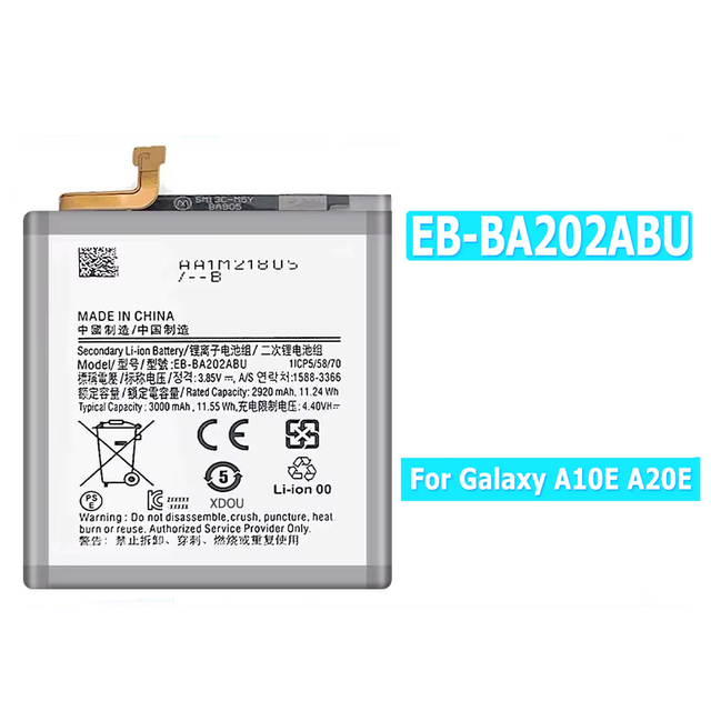 Wholesale Cell Phone Battery EB-BA202ABU for Samsung Galaxy A10e A102 A20e A202 3000mAh Replacement Battery