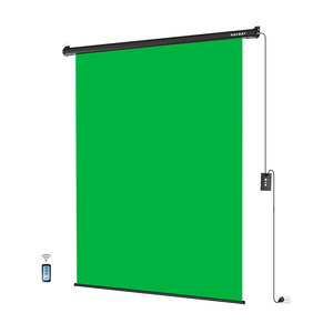 RAUBAY Motorized Pull Down Green Polyester Screen Backdrop-59.8" X 86.6" Collapsible Ceiling/Wall Mount Background - Product Image 1