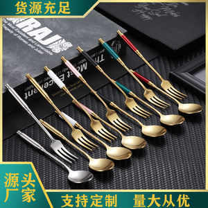 Cuchara de acero inoxidable 304 con mango redondo, cuchara para mezclar, cuchara para postre, tenedor para fruta, tenedor para postre, cuchara redonda coreana - Product Image 1