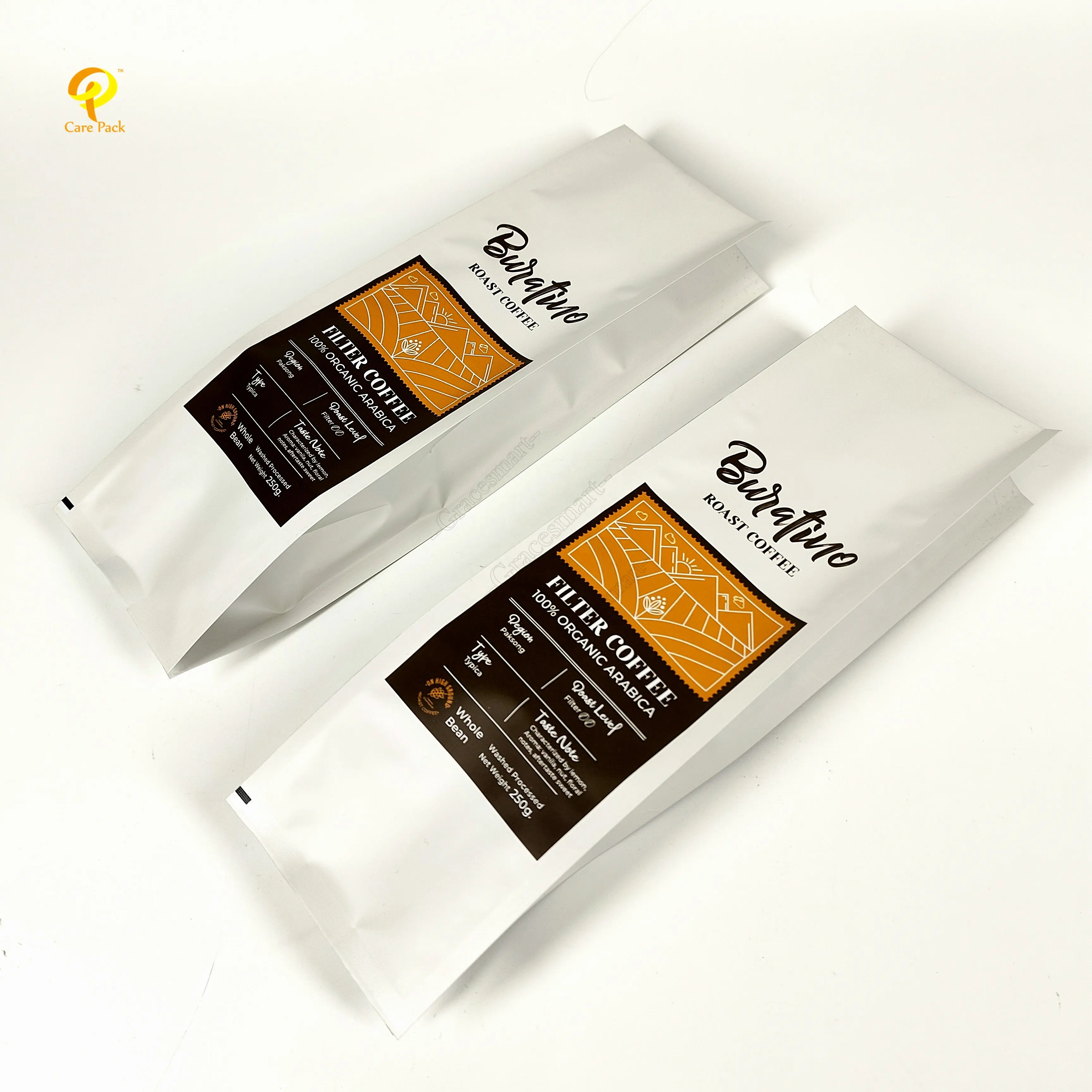 Sacchetto di chicchi di caffè con stampa personalizzata con valvola dell'aria imballaggio in plastica Sacos De Embalagem De Cafe Com Valvula sacchetti a soffietto laterale