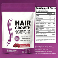 Gummies capillaires à la biotine OEM, 60 unités, saveur baies mélangées, pour adultes, favorisent la santé et l'épaisseur des cheveux, formule enrichie en vitamines C et E
