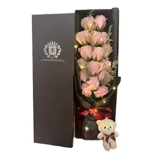 Manufacturer Supplier Full Star Couple Bear Rose Glow Artificial Flowers Gift Set