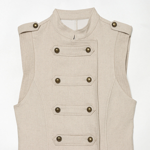 PB&ZA Donna 2026 Estate Nuovo <span class=keywords><strong>Abito</strong></span> Mini Chic alla Moda Dolce Senza Maniche in Lino <span class=keywords><strong>Doppiopetto</strong></span> Semplice Vestito Femminile Robe Mujer - Product Image 3
