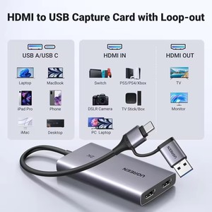 Carte de capture HDMI UGREEN CM726 2K 30 ips avec sortie en boucle 4K, convertisseur vidéo HDMI vers USB Type-C pour <span class=keywords><strong>enregistrement</strong></span> et diffusion en direct sur <span class=keywords><strong>ordinateur</strong></span> - Product Image 2