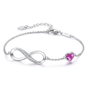 2025 nueva moda 925 corazón de plata cumpleaños circón piedra pulsera infinitos pulsera de 8 caracteres para mujeres y niñas - Product Image 6