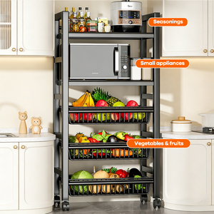 Carrello portaoggetti mobile OEM con cestelli a griglia rimovibili, supporto per microonde, carrello organizer per soggiorno, cucina, balcone - Product Image 3